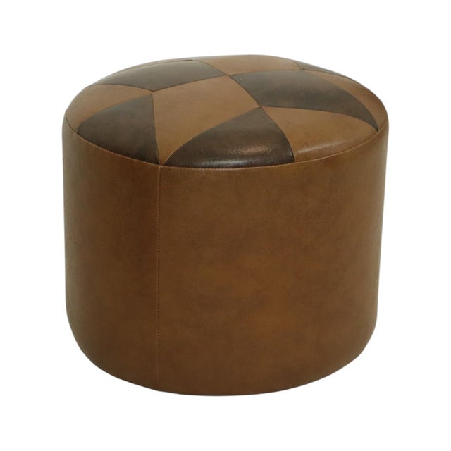 Brown Vintage Round Brown Ottoman with Star Motif, 1960s For Sale - Image 8 of 11