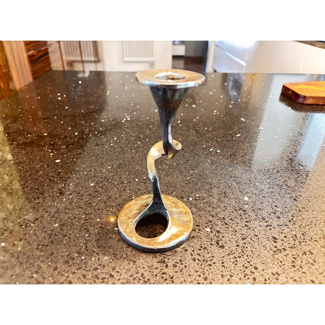 1960s Brutalist Silver-Plated Metal Candlestick from the Amadeus Series by Kurt Jesch, Italy, 1960 For Sale - Image 5 of 12
