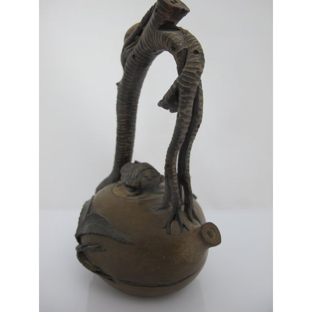 Brown Chinese Yixing Zisha Clay Peach Branch Teapot With Cicada Finial Lid For Sale - Image 8 of 15
