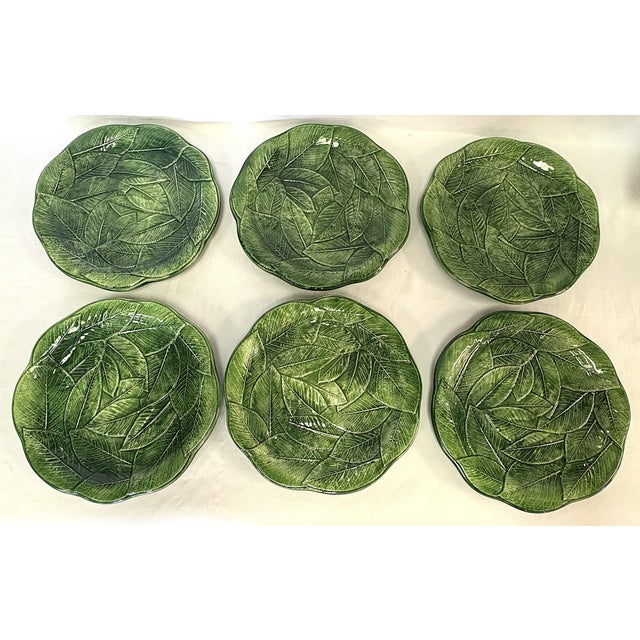 Late 20th Century Vintage Italian Majolica Vietri Leonardo Ceramic Leaf Dishes- Set of 6 For Sale - Image 5 of 14