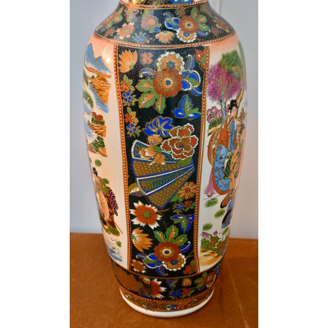 White Vintage Chinese Satsuma Style Porcelain Vase Large Geisha Floral Motif 23" For Sale - Image 8 of 18