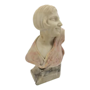 1930s Art Deco Hand Carved Female Flapper Girl Alabaster Bust