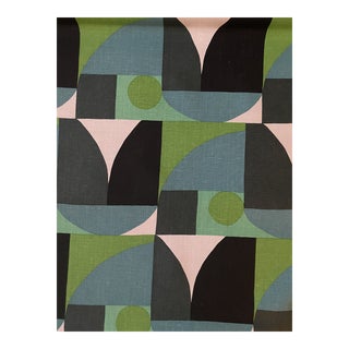 Serena Dugan Linen Fabric Fabric Condesa - Peacock/Lime 2 1/2 Yards For Sale