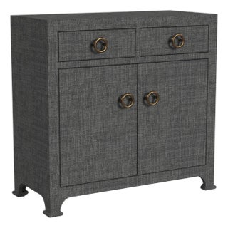 Chatham 31 in. W Rectangular Raffia 2 Drawer Accent Cabinet, Charcoal Raffia For Sale