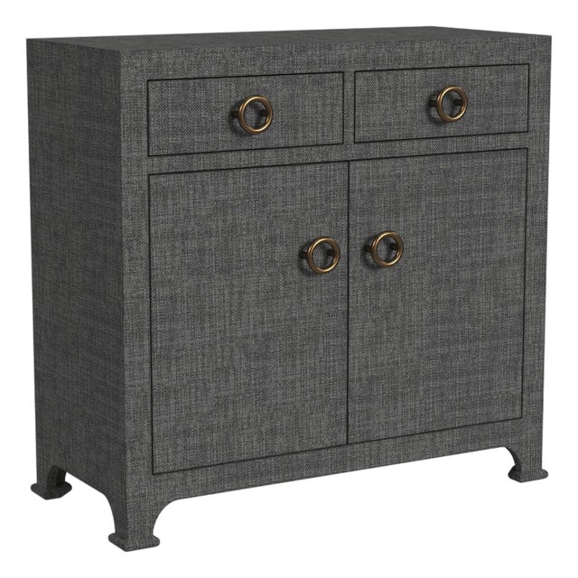 Chatham 31 in. W Rectangular Raffia 2 Drawer Accent Cabinet, Charcoal Raffia For Sale