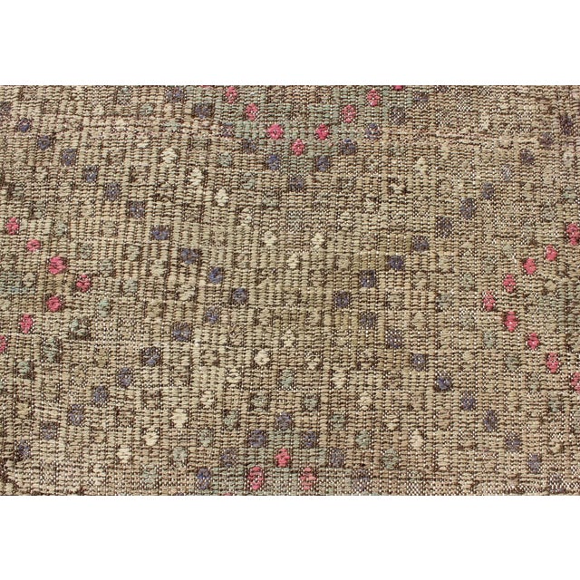 Mid 20th Century Turkish Kilim Rug With Multi Layered Diamond Design in Soft Tones of Blue, Green, Gray, Red For Sale - Image 9 of 12