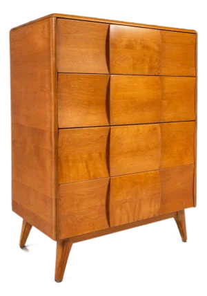 Mid-Century Modern Art Deco "Kohinoor" Four-Drawer Highboy Dresser Chest of Drawers in Birch by Heywood Wakefield, Usa, C. 1950s