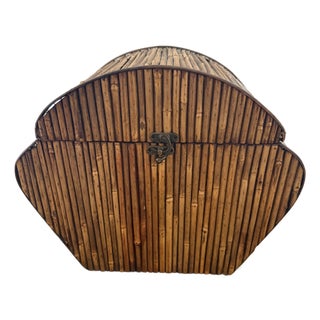 Large Split Reed Bamboo Box With Brass Rings For Sale