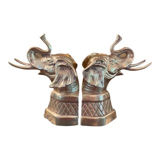 Vintage Hollywood Regency Brass Elephant Bookends For Sale