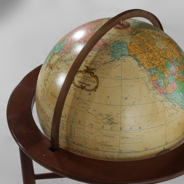 Large MCM Replogle Floor Model Lighted World Globe on Walnut Base Signed 20thC For Sale - Image 10 of 11