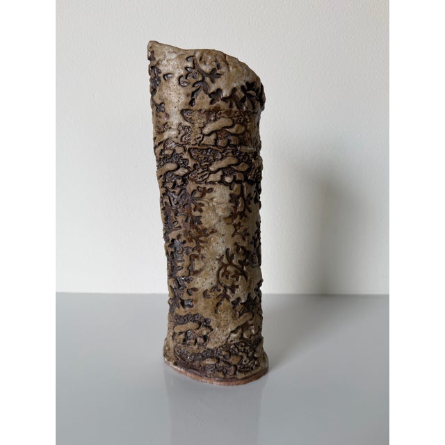 Brown 1980’s Vintage Organic Studio Pottery Sculptural Brutalist Texture Vase, Unsigned For Sale - Image 8 of 10