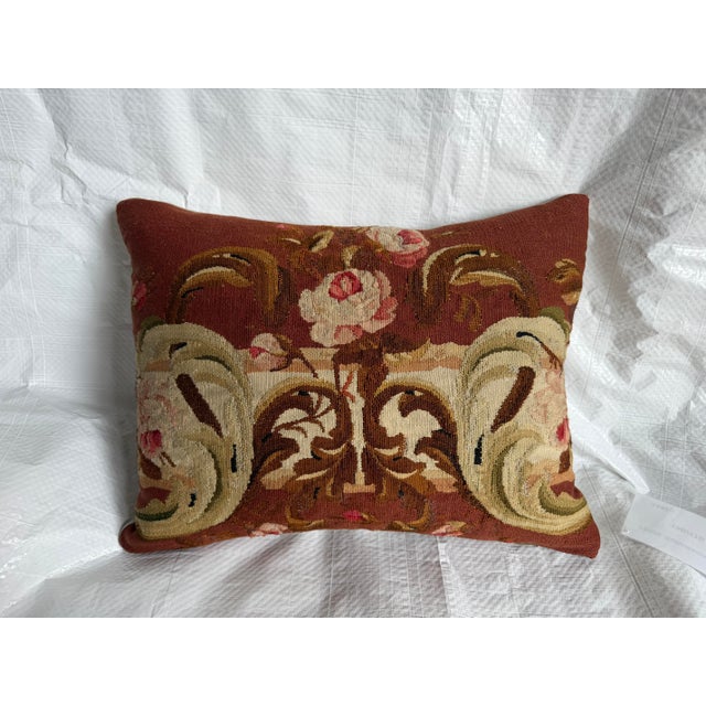 A beautiful mid-19th century French Aubusson tapestry pillow handcrafted from an antique Aubusson textile featuring...