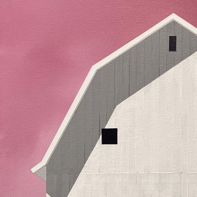 "Something Special" is an acrylic on canvas landscape painting by Justin Wheatley, completed in 2025. A cream-white barn...