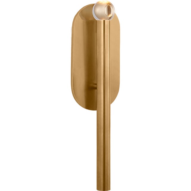 Kelly Wearstler for Visual Comfort Signature Rousseau Medium Bath Sconce in Antique-Burnished Brass with Clear Glass Orb For Sale
