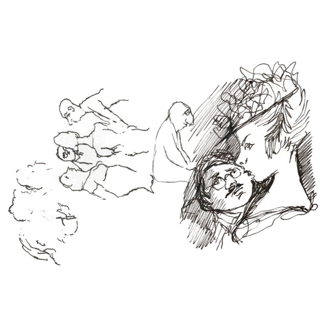 Mino Maccari, The Kiss, Ink Drawing, 1960s For Sale