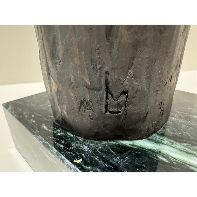 Metal Mid 20th Century Larry Mohr Signed Bronze Figurative Sculpture Tall Modernist Form on Stone Base For Sale - Image 7 of 8