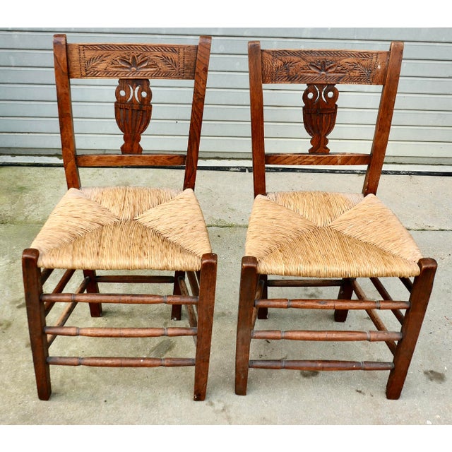 Set of Elm Hall Chairs with Rush Seats, Early 19th Century For Sale - Image 5 of 8