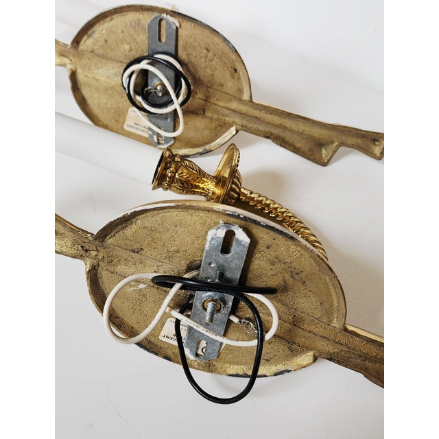 Vintage French Neoclassical Style Brass Wall Sconces-a Pair For Sale - Image 12 of 12
