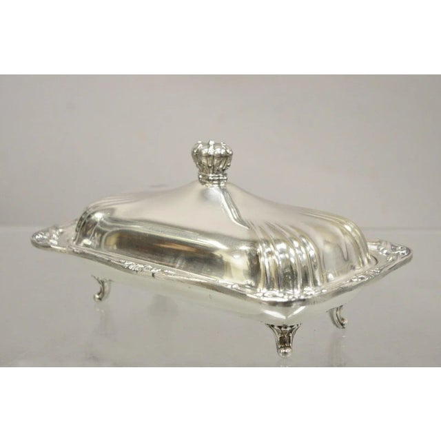Vintage Coronet Silver Victorian Silver Plated Covered Butter Dish with Royal Crown Handle. Circa Mid 20th Century....