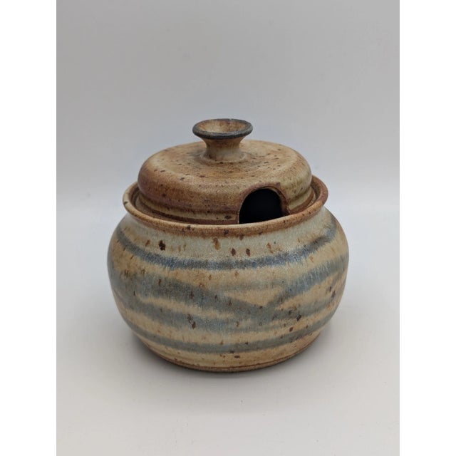 Late 20th Century Vintage Ceramic Lidded Pottery Sugar Bowl, Honey Pot, Stoneware, Signed For Sale - Image 5 of 8