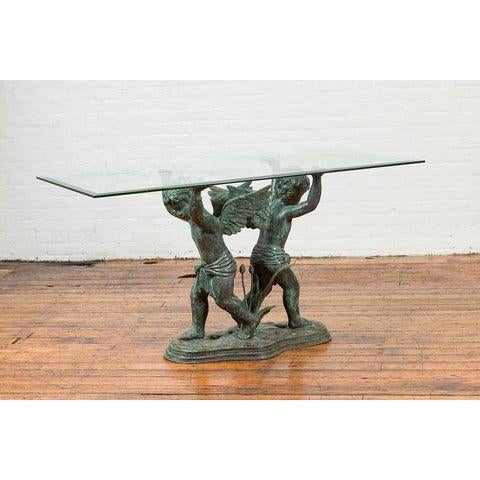 Metal Greco-Roman Style Contemporary Bronze Double Cherub Dining Table Base For Sale - Image 7 of 10