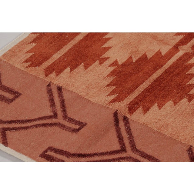 Traditional Rug & Kilim’s Indian Dhurrie Rug in Brick Red and Orange Geometric Pattern For Sale - Image 3 of 9