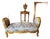 Vintage French Boudoir Bench Blue Damask Upholstery For Sale