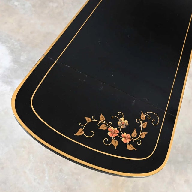 Drexel Mid-20th Century Regency Style Drexel Black & Gold Drop Leaf Rolling Server Dry Bar Beverage Cart For Sale - Image 4 of 13