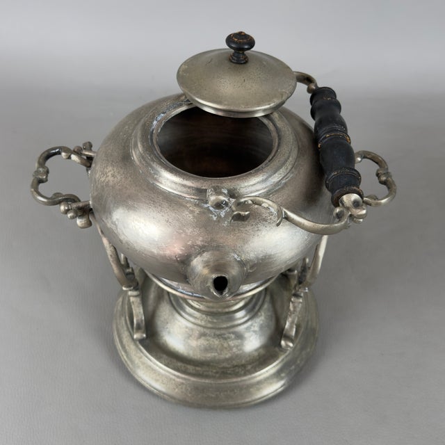 Vintage Tilting Teapot Samovar Food Warmer in Silver Metal For Sale - Image 5 of 11