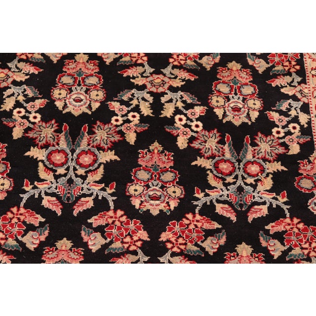 Floral 1990's Pak-Persian Black/Ivory Wool Rug - 6'0'' X 8'11'' For Sale In New York - Image 6 of 9
