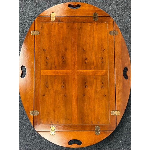 Wood Chippendale Style Cherry & Yew Wood Butlers Tray Coffee Table For Sale - Image 7 of 10