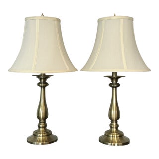 Vintage Stiffel Brass Table Lamps With Original Shades – Classic Baluster Form Traditional Lighting - a Pair For Sale