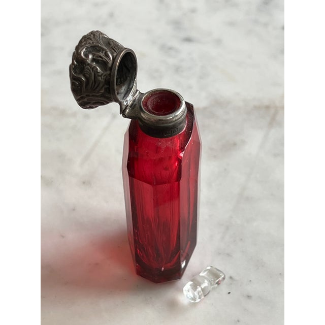 Late 19th Century Antique Cranberry & Silver Perfume Bottle For Sale - Image 5 of 9