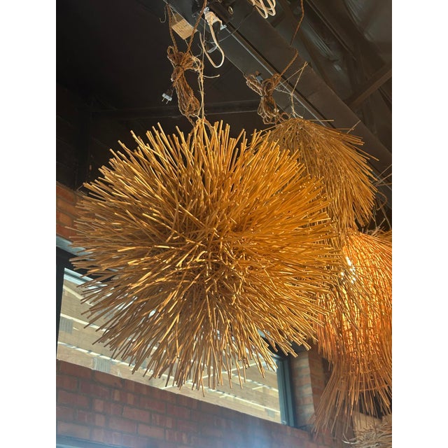 French Spherical Form Rattan Pendant Light For Sale - Image 11 of 11