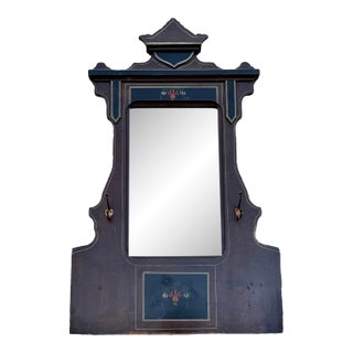 Antique American Folk Art Painted Hall Mirror With Coat Hooks, Circa 1900 For Sale