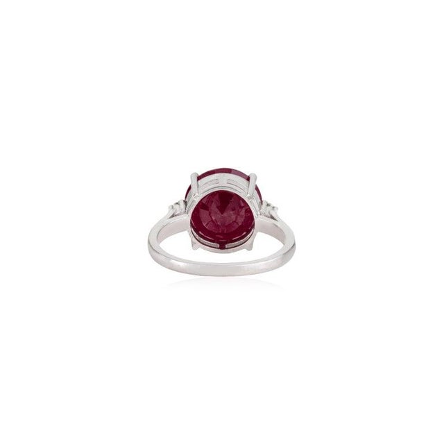 Art Deco Ruby Solitaire Ring With Diamond in 925 Sterling Silver - Size 8 For Sale - Image 3 of 12