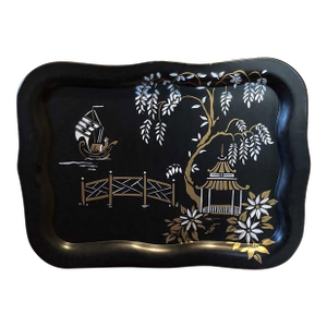 Vintage Accents Mid-Century Modern Large Chinoiseries Painted Tole Tray