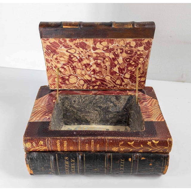 Mid-Century Faux Leatherbound Book Decorative Box, French or English For Sale - Image 9 of 13
