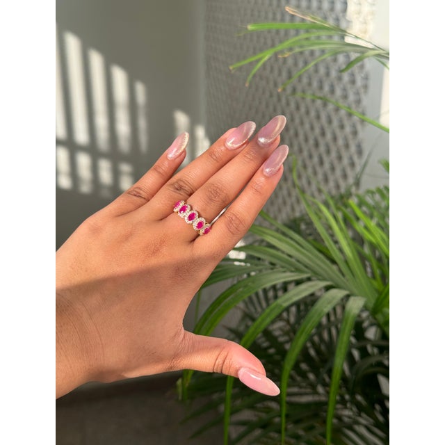 14k Gold Vintage Inspired 1.5ct Ruby & Diamond Halo Wedding Band Ring Size 5.5 For Sale In New York - Image 6 of 17