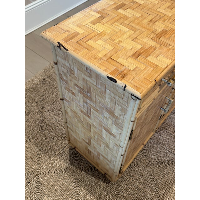Vintage Woven Rattan Cabinet With Bamboo Handles For Sale - Image 11 of 12