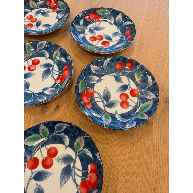 Late 20th Century Set of 10 Vintage Salad/Dessert Plates Featuring a Red Cherry Pattern For Sale In New York - Image 6 of 9