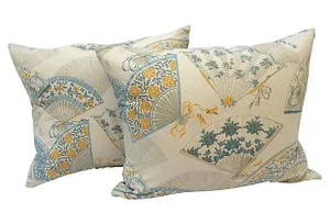 Chinese Fan Print Pillows - A Pair