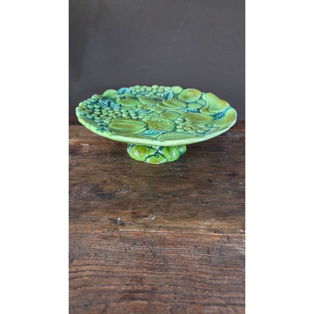 1960s Inarco Japan E2606 Green Majolica-Style Fruit Pedestal Compote For Sale - Image 4 of 18