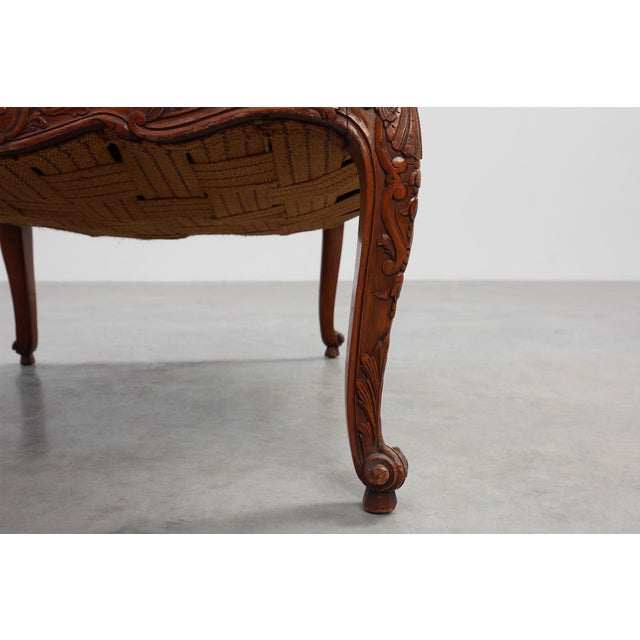 Carved Walnut Armchair with Cabriole Legs and Tapestry Upholstery, France, 1880 For Sale - Image 4 of 18