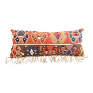 Vintage Dhurrie/Kilim Carpet Rug Handmade Rectangular Decorative Boho Pillow For Sale