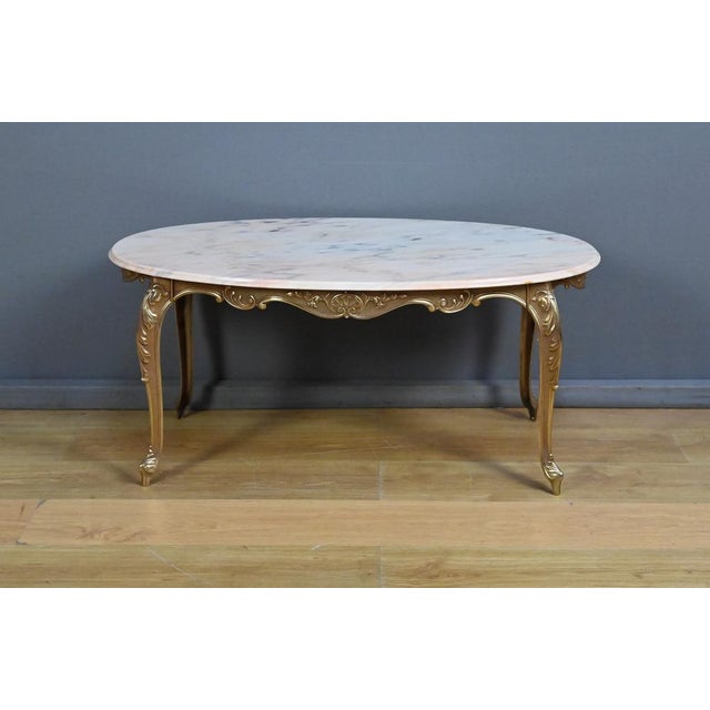 Metal Mid-20th Century Louis XV Style Coffee Table in Marble and Brass, 1950s For Sale - Image 7 of 18