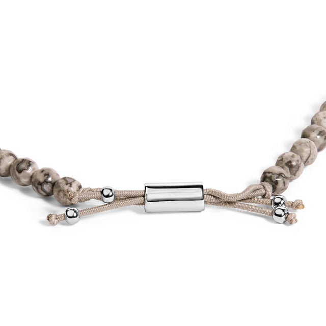 Contemporary Sterling Silver Jasper Bead Station Bracelet Bolo Clasp For Sale - Image 3 of 4