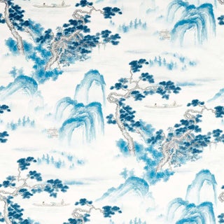 Zoffany Floating Mountains Fabric in Indigo For Sale