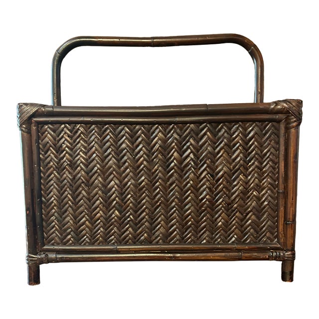 1970s Dark Woven Rattan Storage Rack For Sale