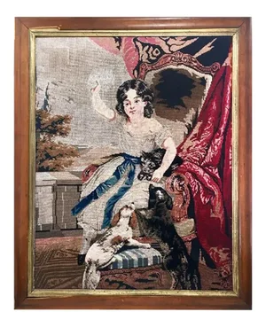 1840s Victorian Girl With Pets Three Dimensional Pets Tapestry Textile Art